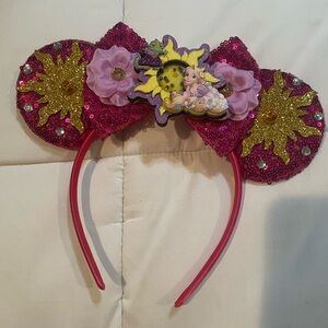 Pink and Gold Sequin Princess shaker Ears Headband with Floral Accents